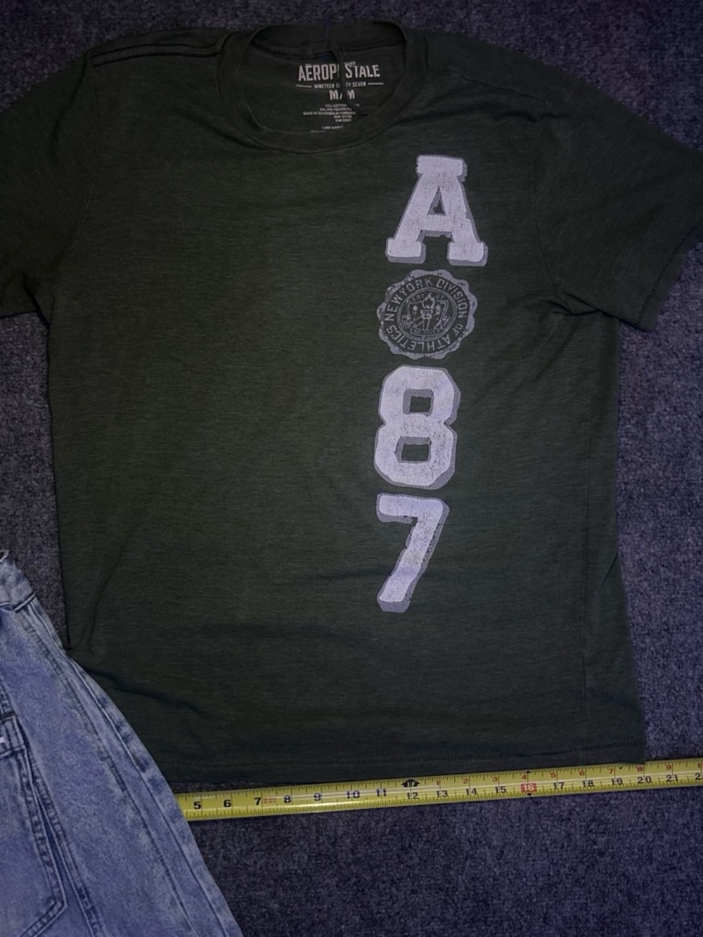Aeropostale Men's Dark Green A87 Vertical Graphic Tee